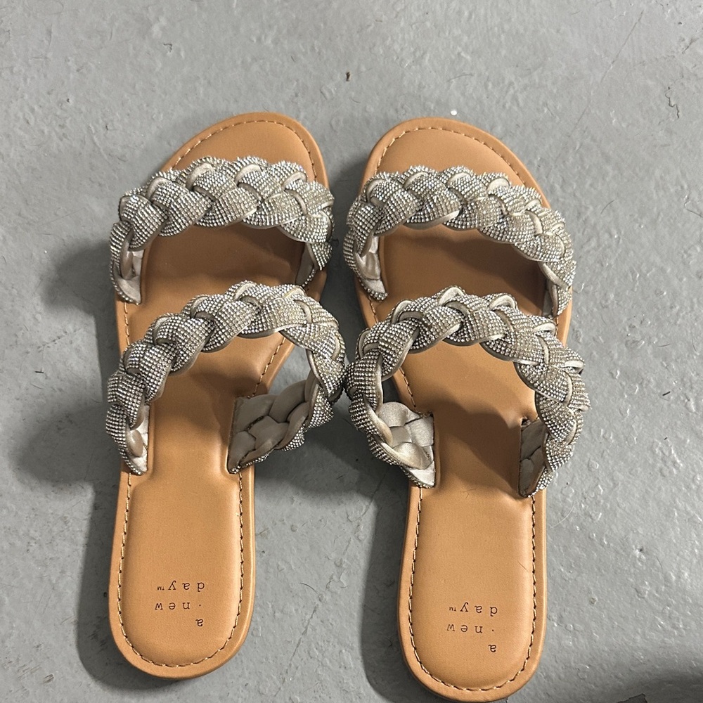 a new day Braided Sandals - Silver and Tan